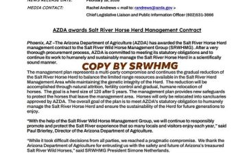 BREAKING: FOR IMMEDIATE RELEASE: Salt River Wild Horse Management Group awarded AZDA Contract with New Herd Management Plan